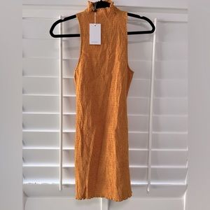 NWT new w/ tag Lovers and Friends high neck orange gathered body con minidress S